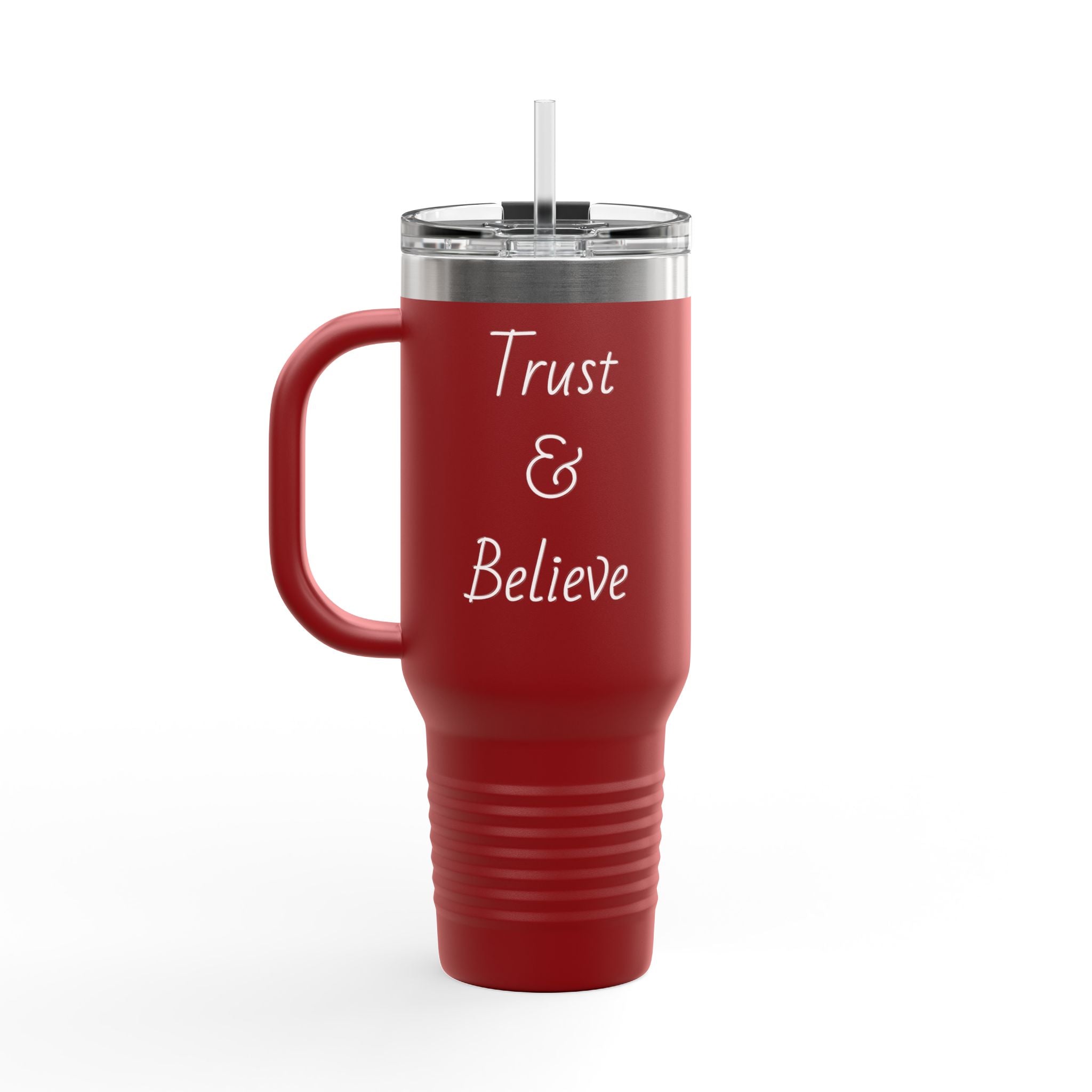 40oz Insulated Travel Mug - "Trust & Believe" Stainless Steel Tumbler with Handle
