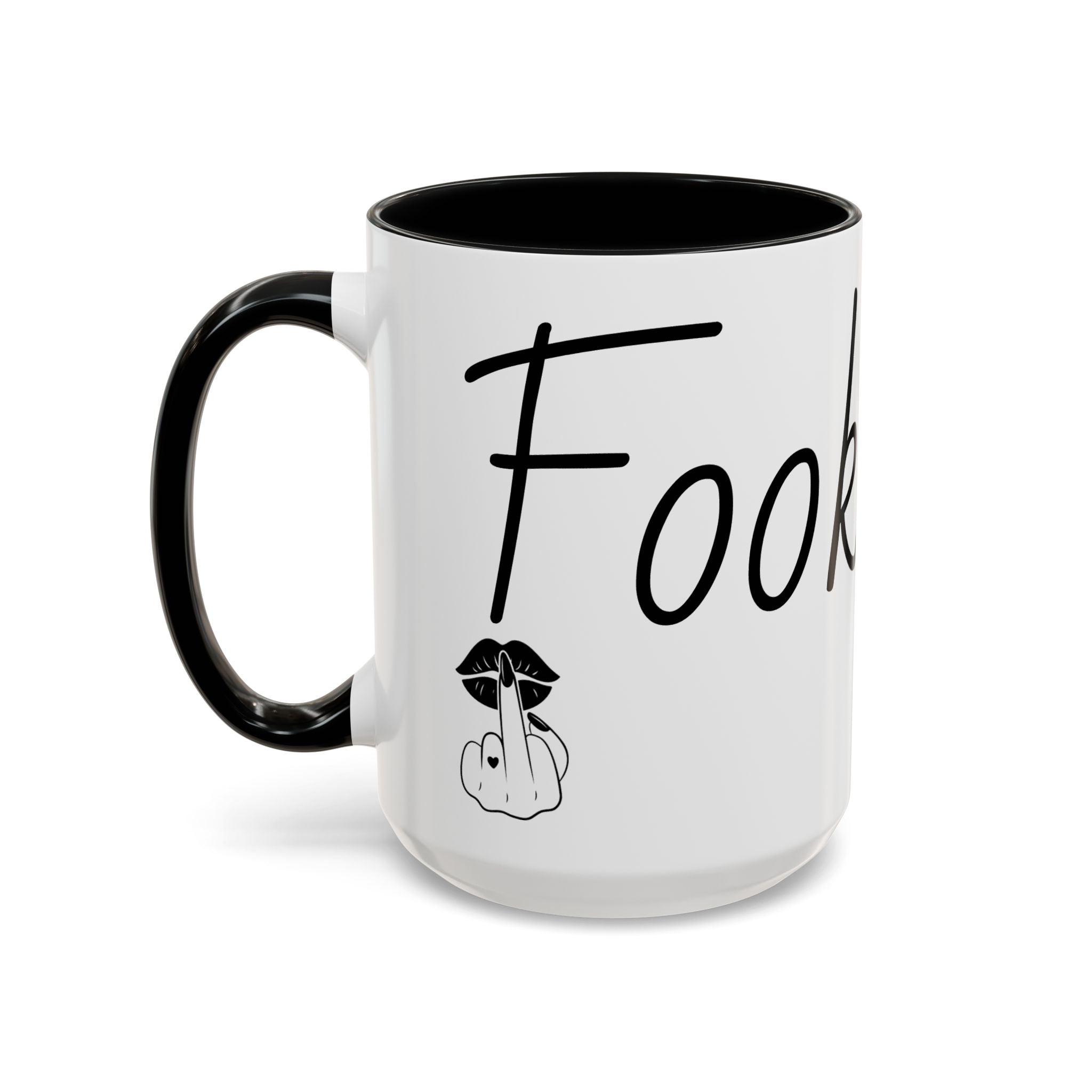 Coffee Mug — "Fook Off" Graphic Accent Mug with Kiss & Middle Finger Design
