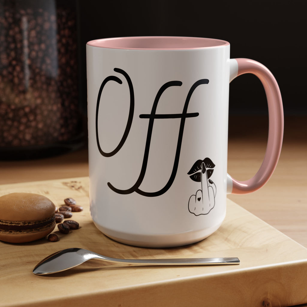 Coffee Mug — "Fook Off" Graphic Accent Mug with Kiss & Middle Finger Design