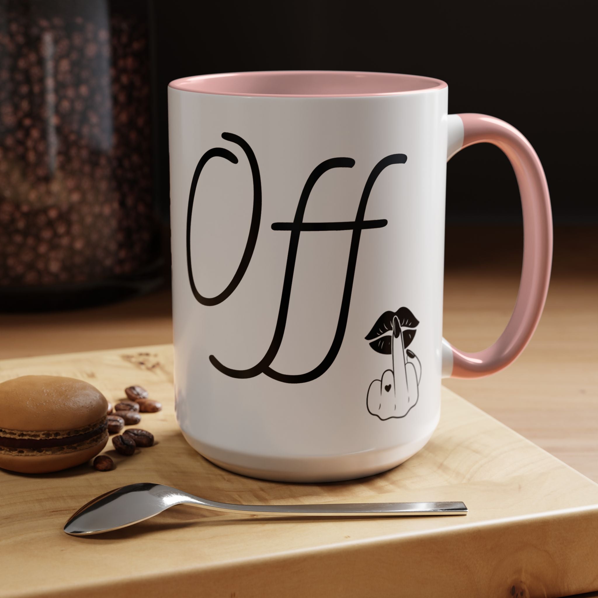 Coffee Mug — "Fook Off" Graphic Accent Mug with Kiss & Middle Finger Design
