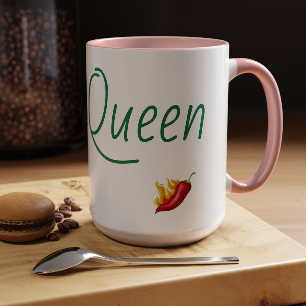 Spicy Queen Coffee Mug – 11/15oz Accent Ceramic Cup with Fiery Chili Design