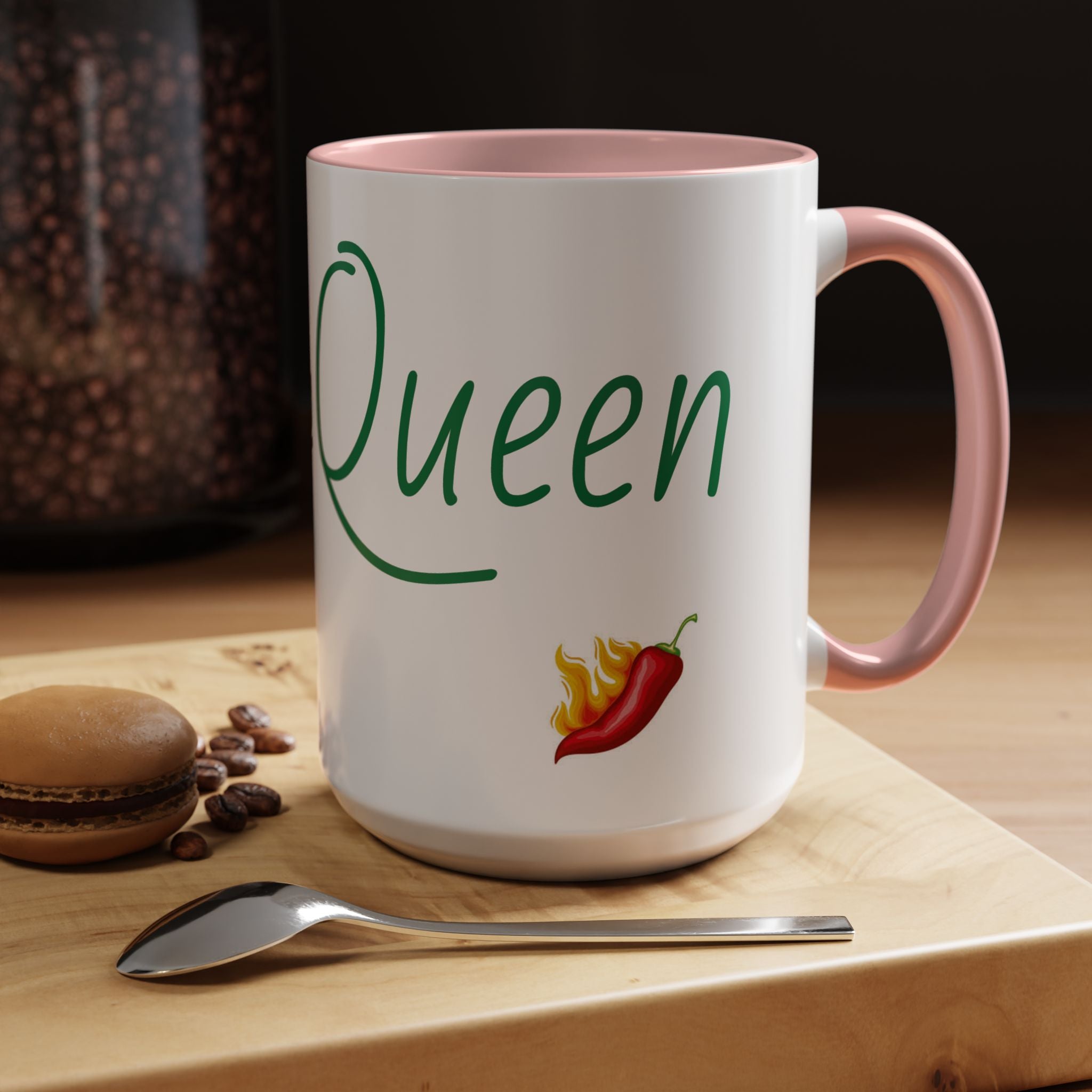 Spicy Queen Coffee Mug – 11/15oz Accent Ceramic Cup with Fiery Chili Design