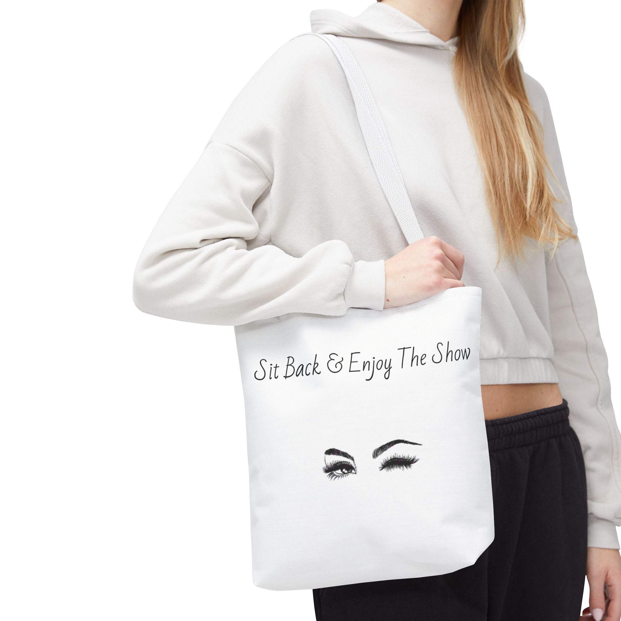 Tote Bag — "Sit Back & Enjoy The Show" Winking Eyes Canvas Tote
