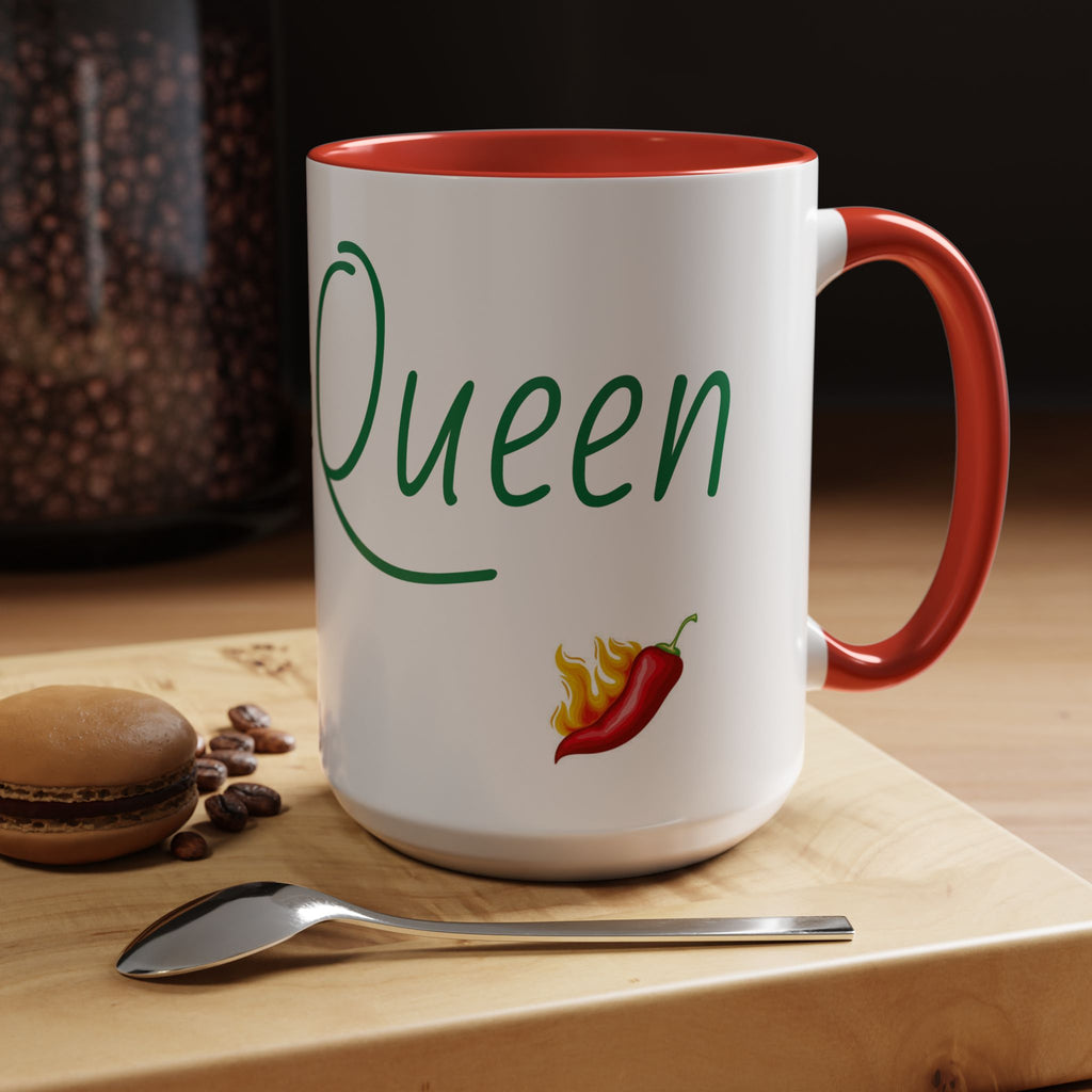 Spicy Queen Coffee Mug – 11/15oz Accent Ceramic Cup with Fiery Chili Design