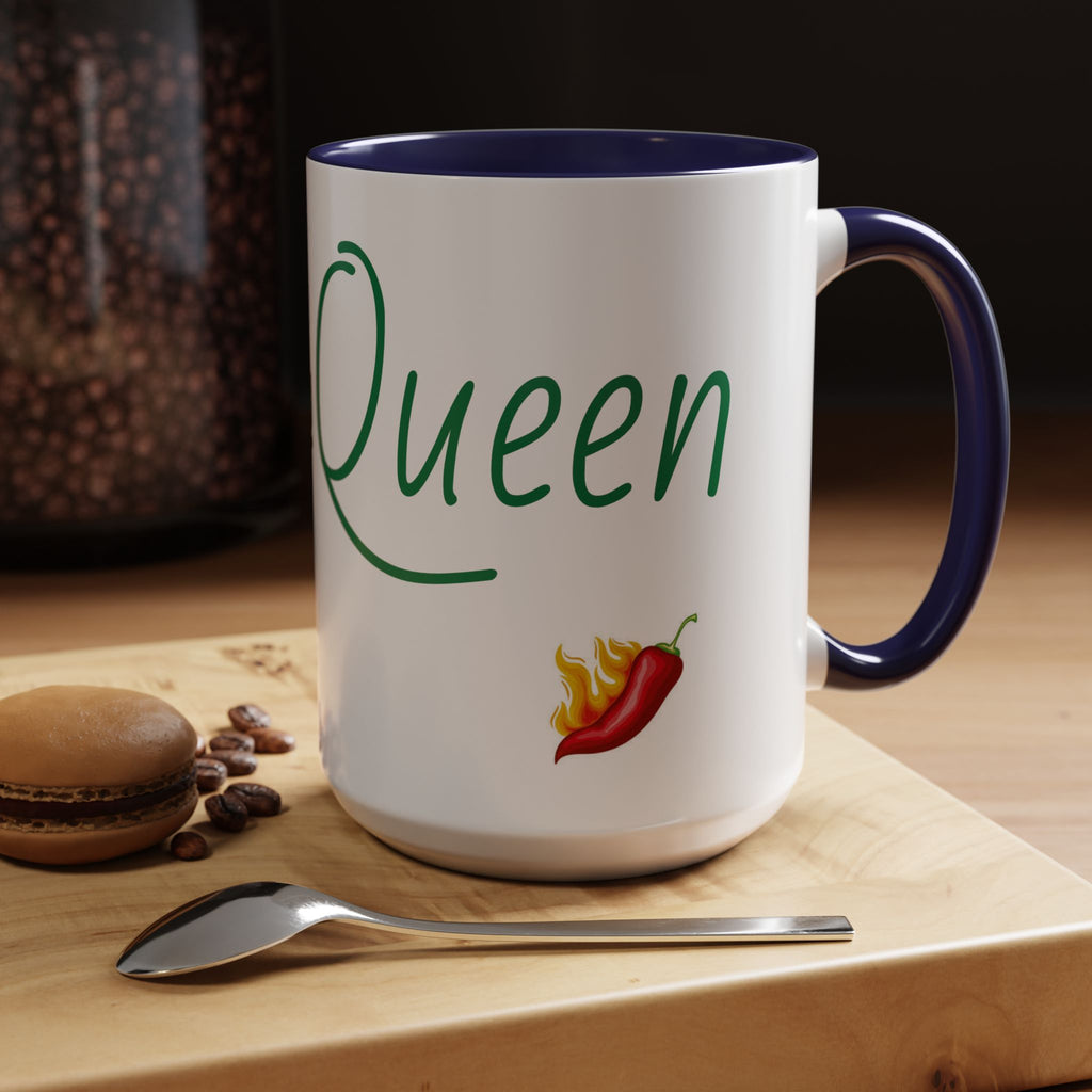 Spicy Queen Coffee Mug – 11/15oz Accent Ceramic Cup with Fiery Chili Design