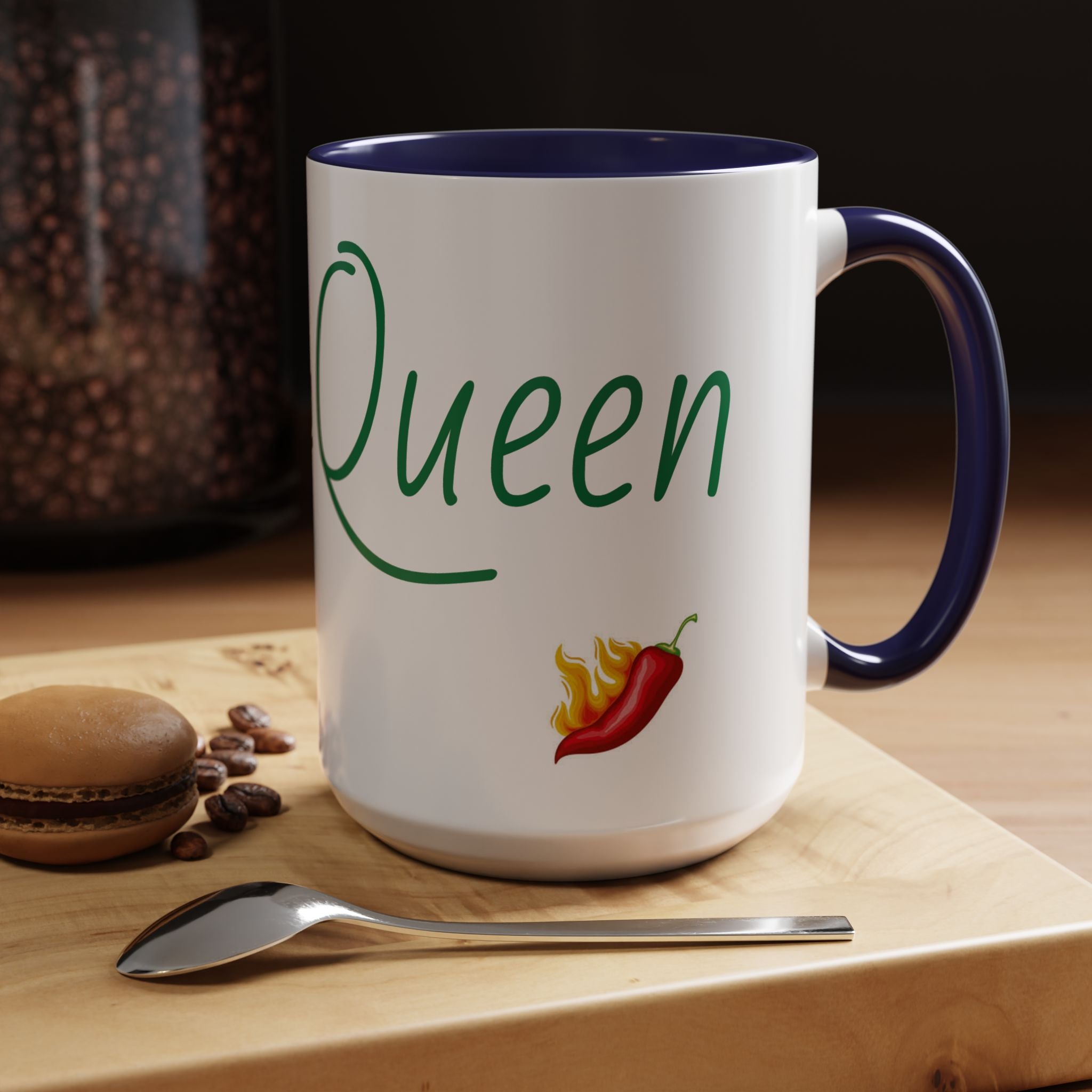 Spicy Queen Coffee Mug – 11/15oz Accent Ceramic Cup with Fiery Chili Design