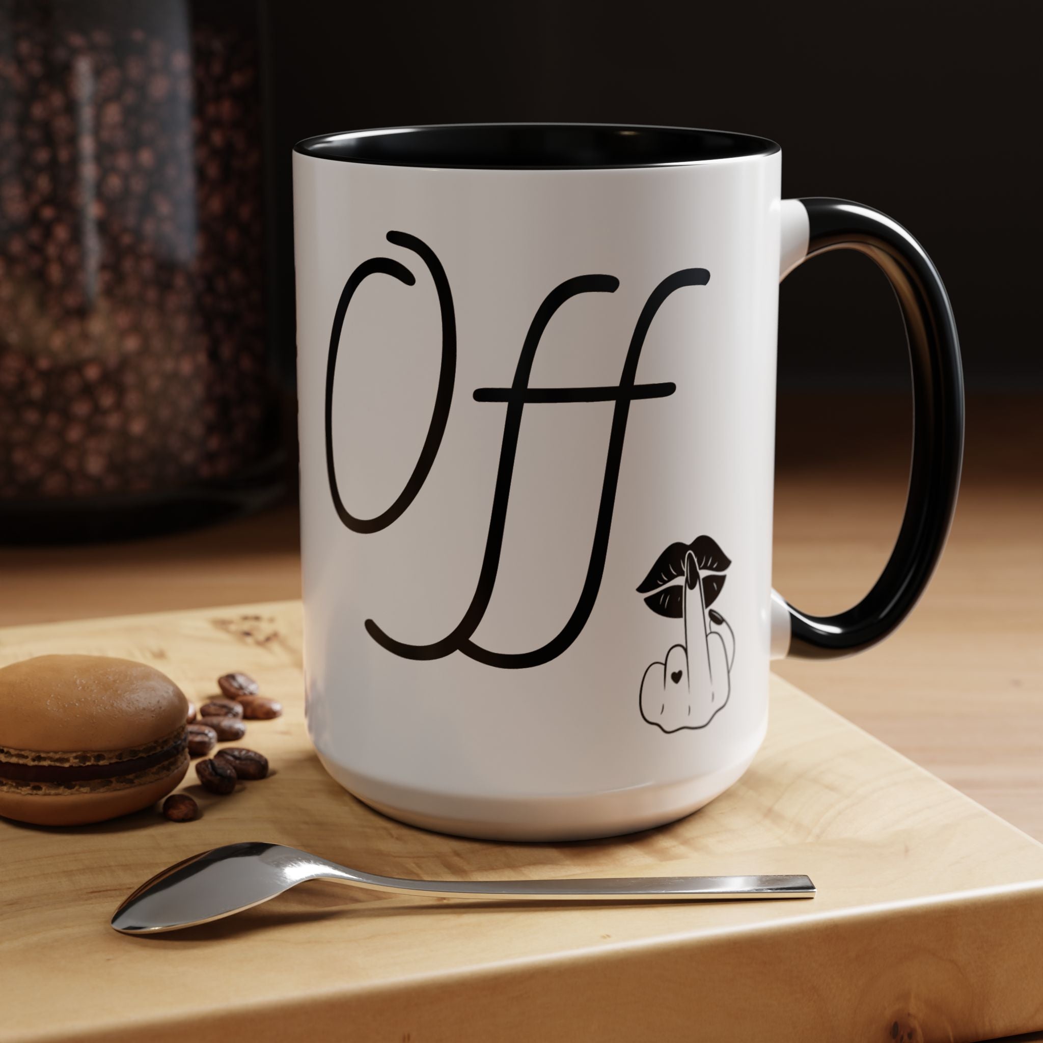 Coffee Mug — "Fook Off" Graphic Accent Mug with Kiss & Middle Finger Design