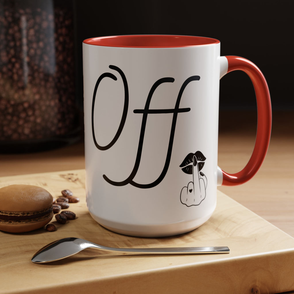 Coffee Mug — "Fook Off" Graphic Accent Mug with Kiss & Middle Finger Design
