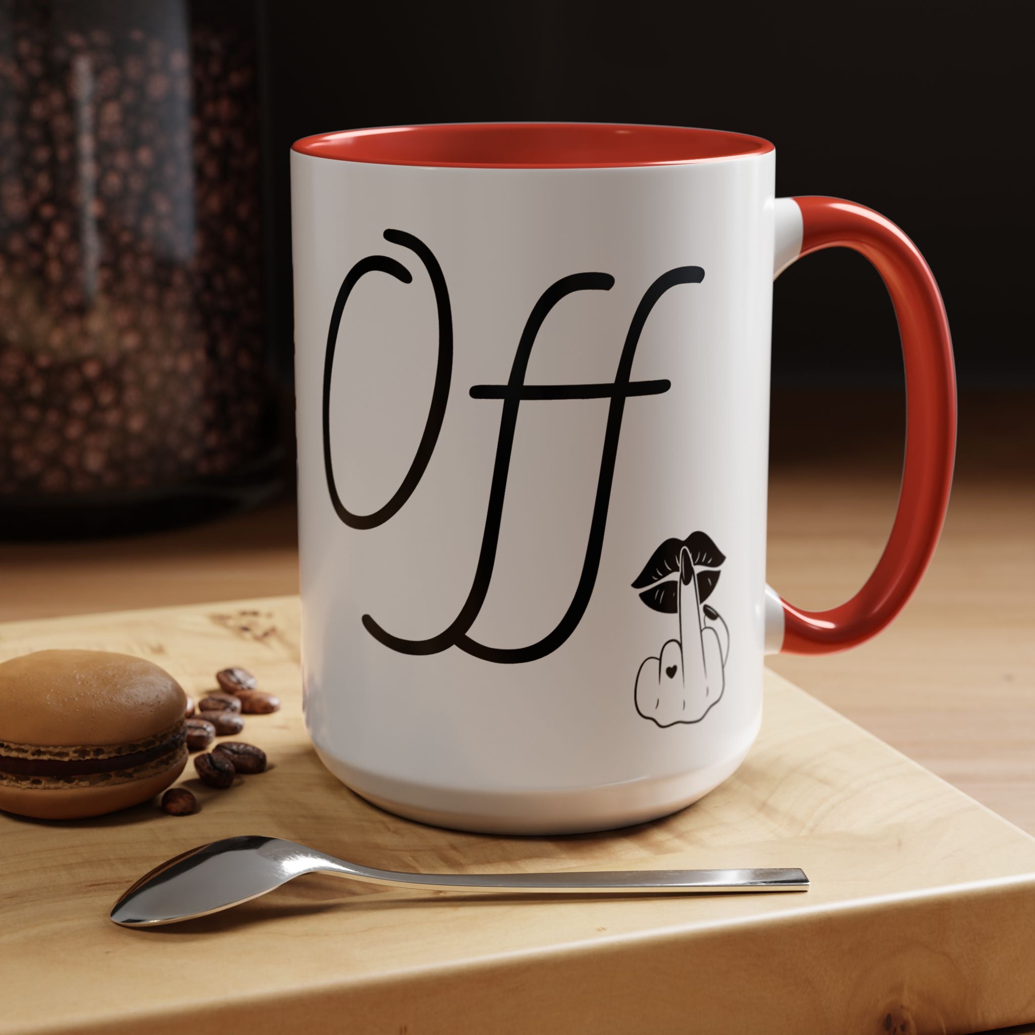 Coffee Mug — "Fook Off" Graphic Accent Mug with Kiss & Middle Finger Design