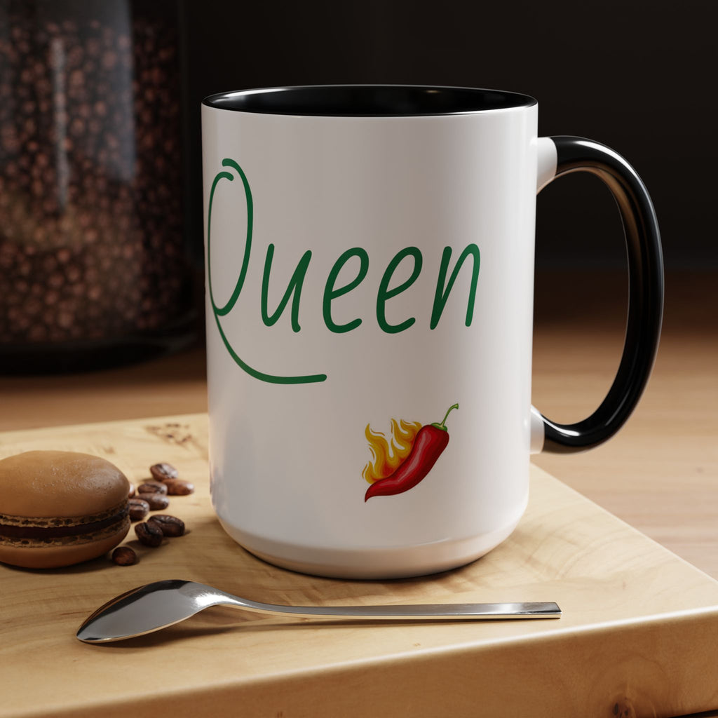 Spicy Queen Coffee Mug – 11/15oz Accent Ceramic Cup with Fiery Chili Design