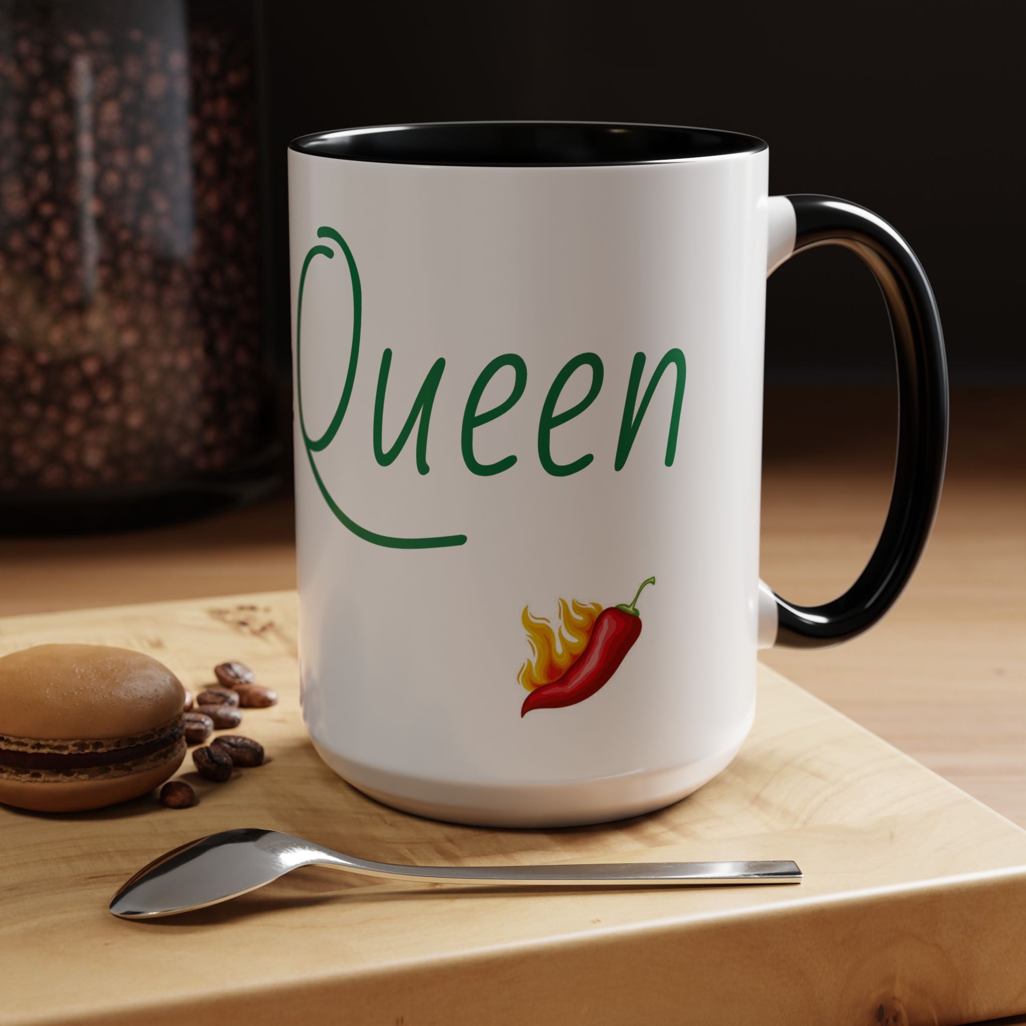 Spicy Queen Coffee Mug – 11/15oz Accent Ceramic Cup with Fiery Chili Design