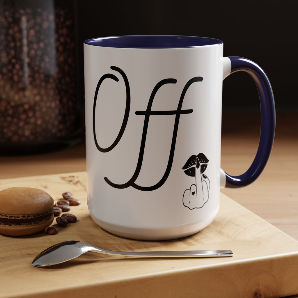 Coffee Mug — "Fook Off" Graphic Accent Mug with Kiss & Middle Finger Design