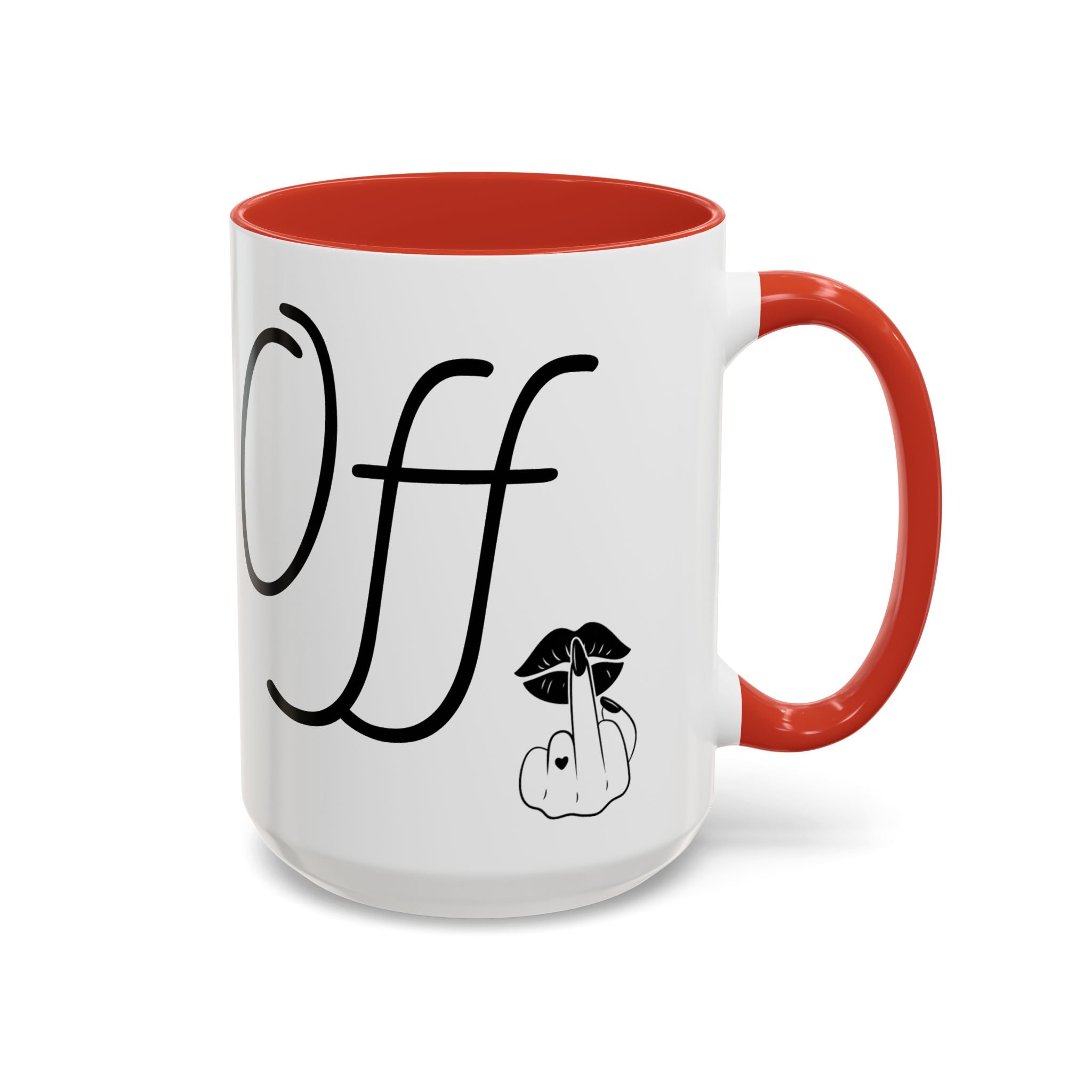 Coffee Mug — "Fook Off" Graphic Accent Mug with Kiss & Middle Finger Design