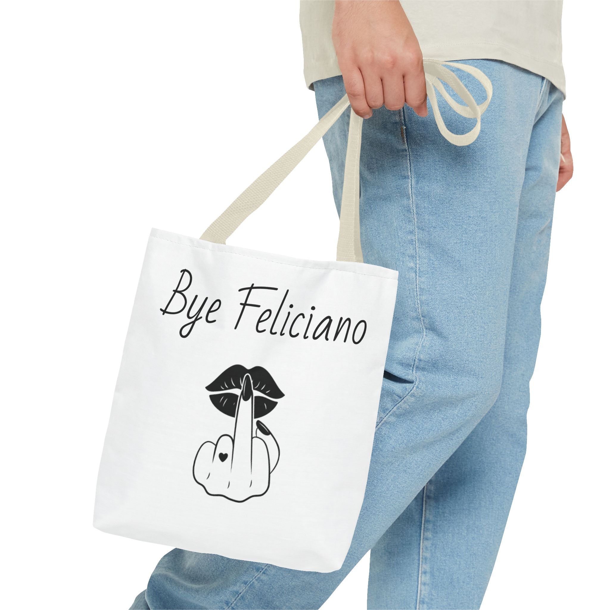 Tote Bag — "Bye Feliciano" Graphic Tote Bag with Sassy Lip & Middle Finger Design