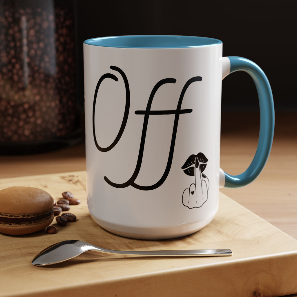 Coffee Mug — "Fook Off" Graphic Accent Mug with Kiss & Middle Finger Design