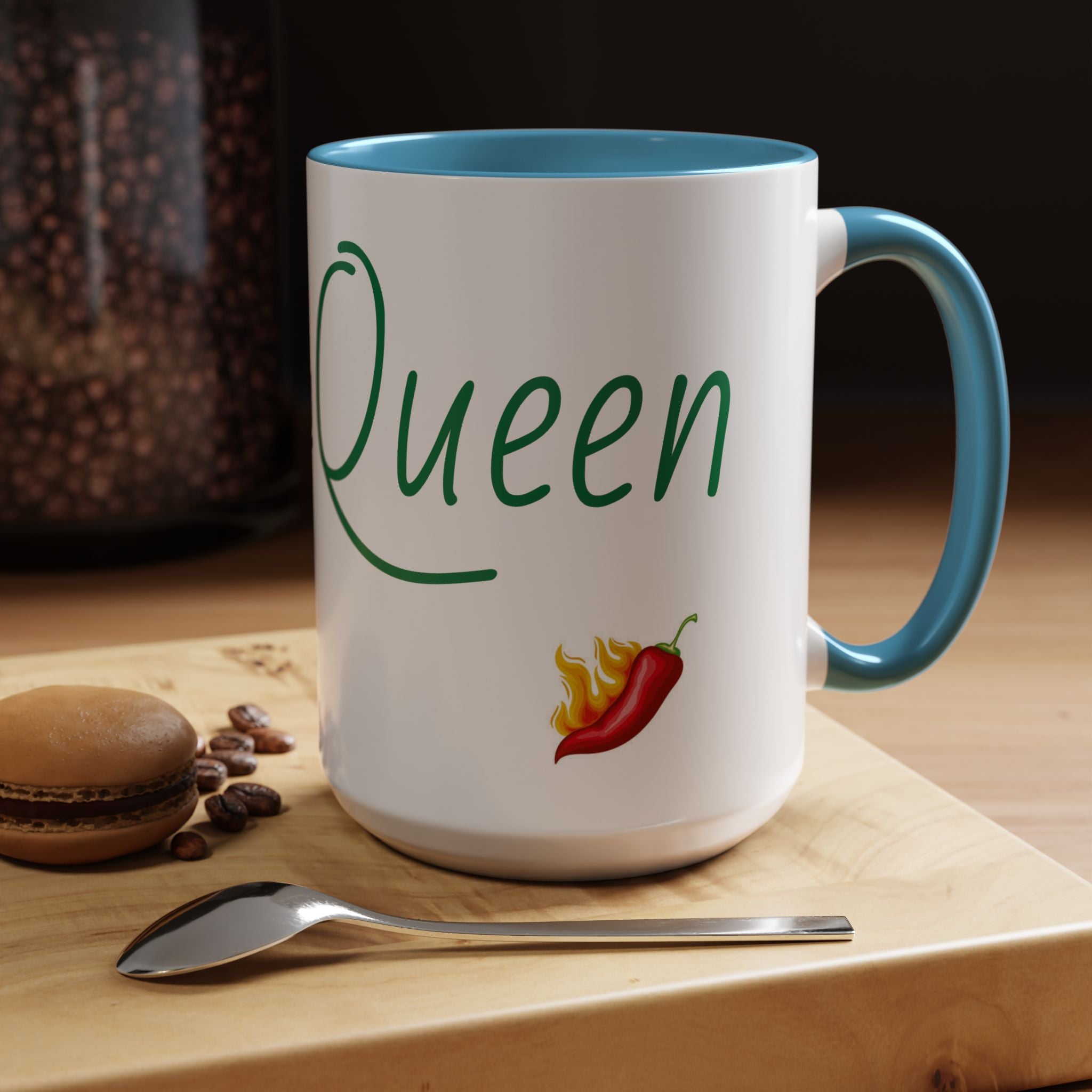Spicy Queen Coffee Mug – 11/15oz Accent Ceramic Cup with Fiery Chili Design
