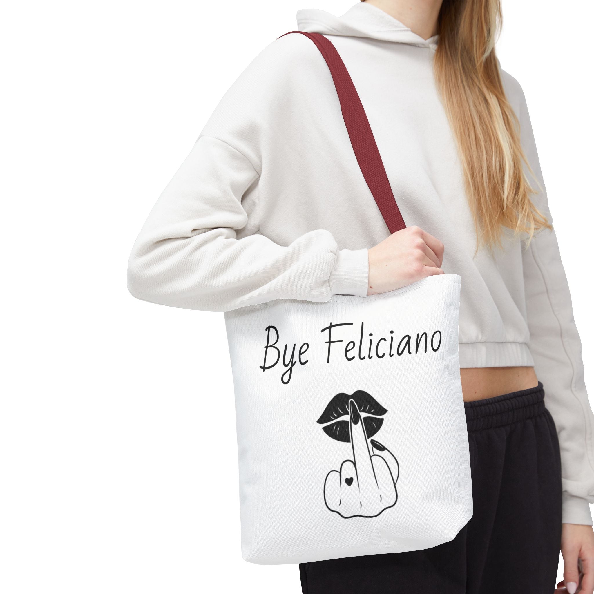 Tote Bag — "Bye Feliciano" Graphic Tote Bag with Sassy Lip & Middle Finger Design