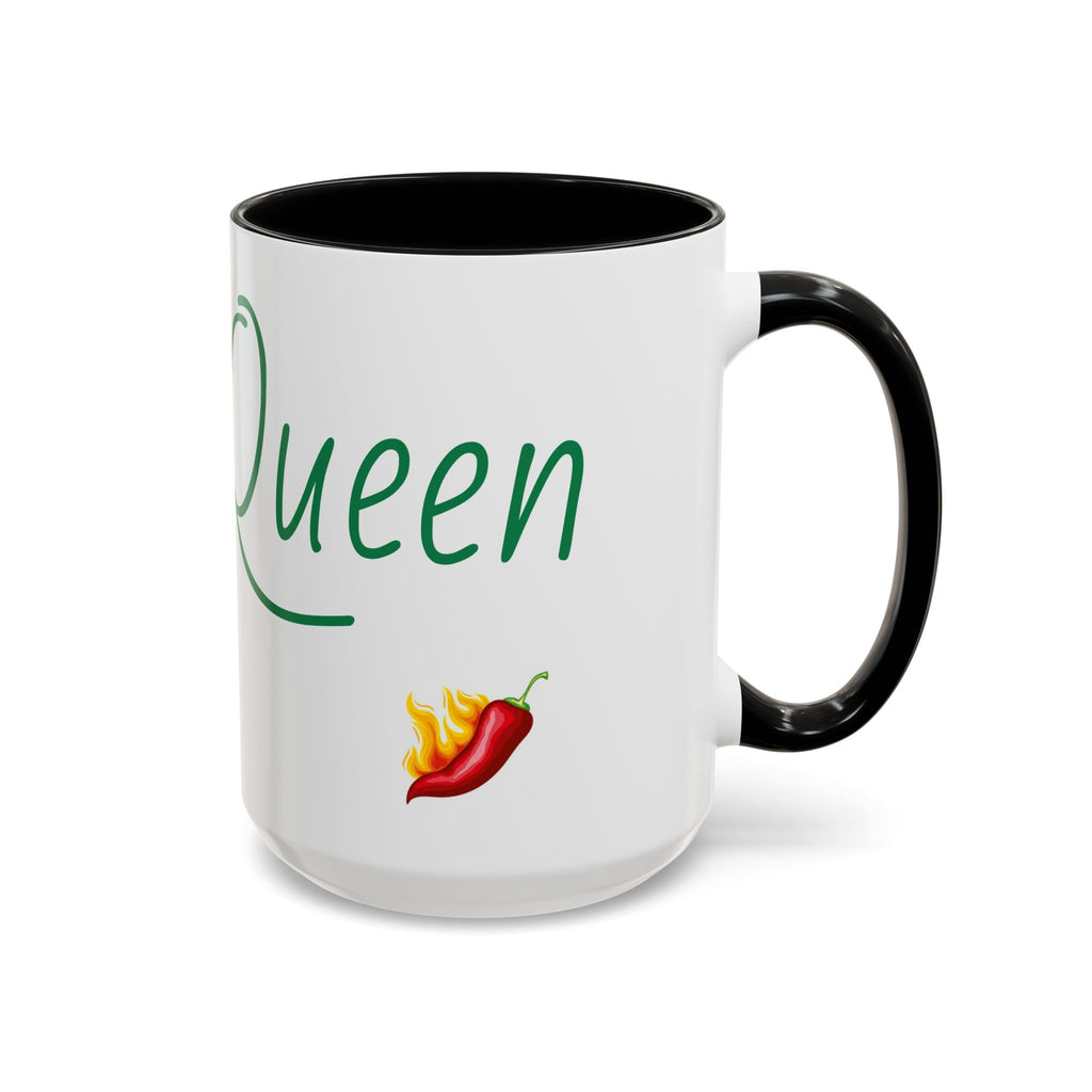 Spicy Queen Coffee Mug – 11/15oz Accent Ceramic Cup with Fiery Chili Design